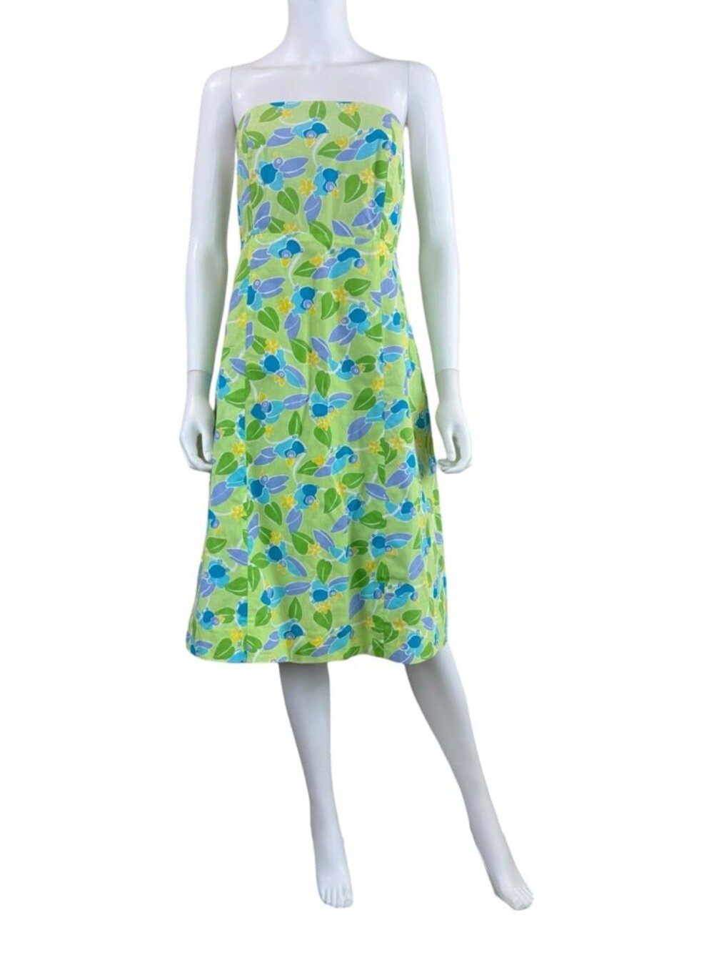 Lilly Pulitzer Vintage Green Toucan Bird Strapless Dress Size 10 L0968